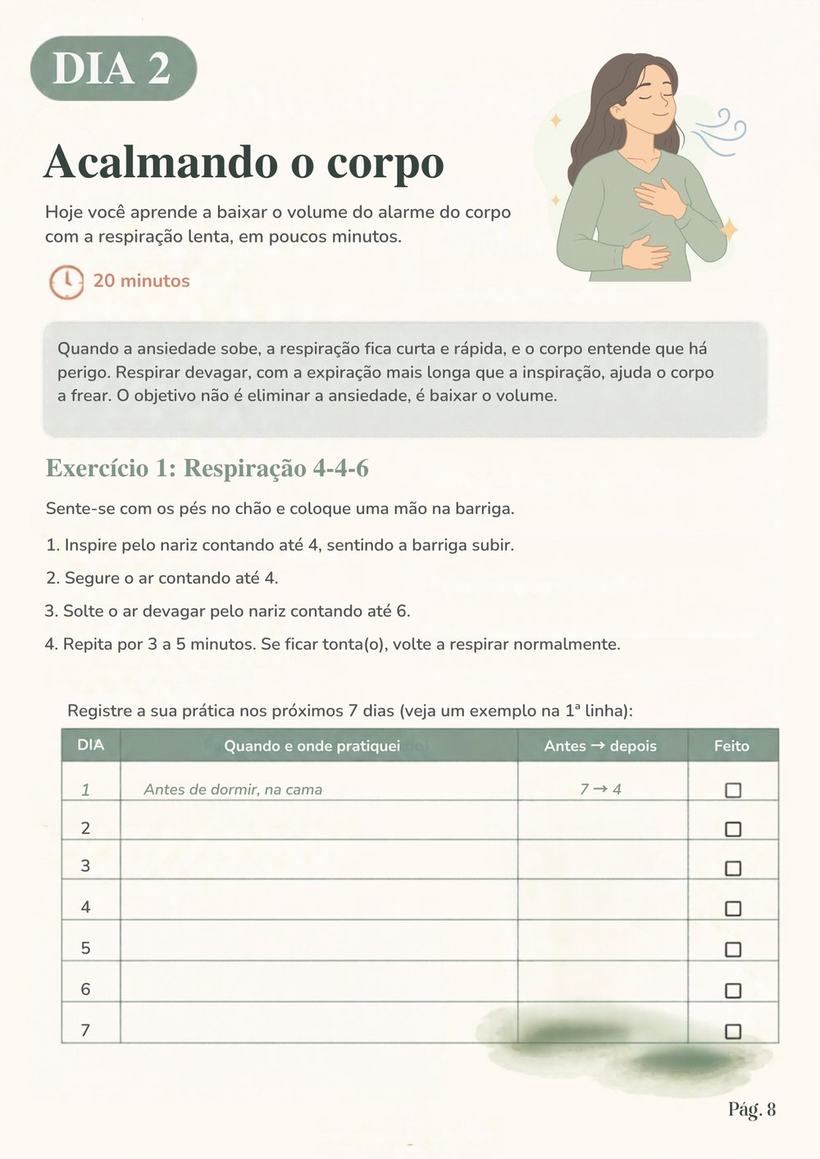 Página do e-book: Dia 2, Acalmando o corpo