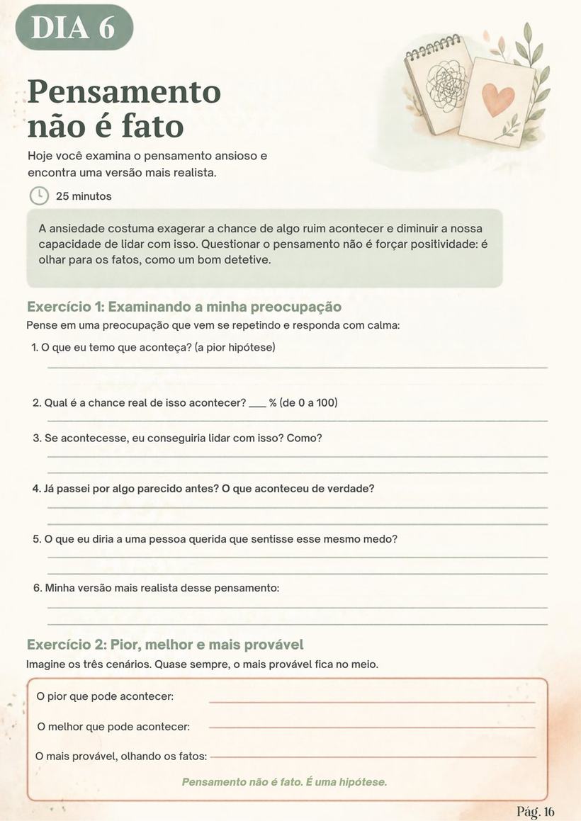 Página do e-book: Dia 6, Pensamento não é fato